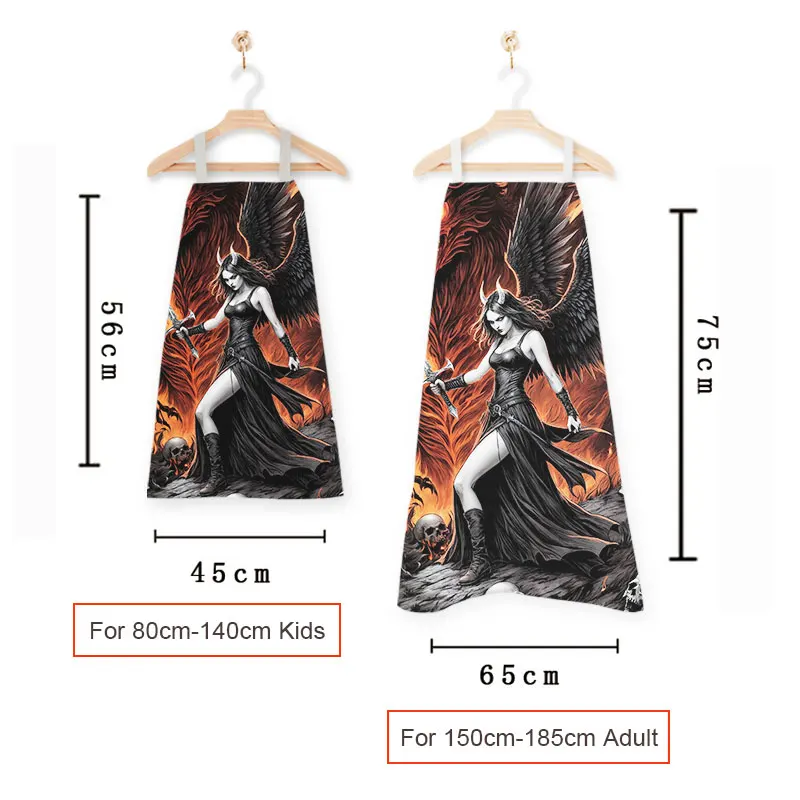 Gothic Black Angel Demon Print Kitchen Apron Punk Women Men Baking Home Cleaning Clothing Chef Waiter Cooking Pinafore Gift