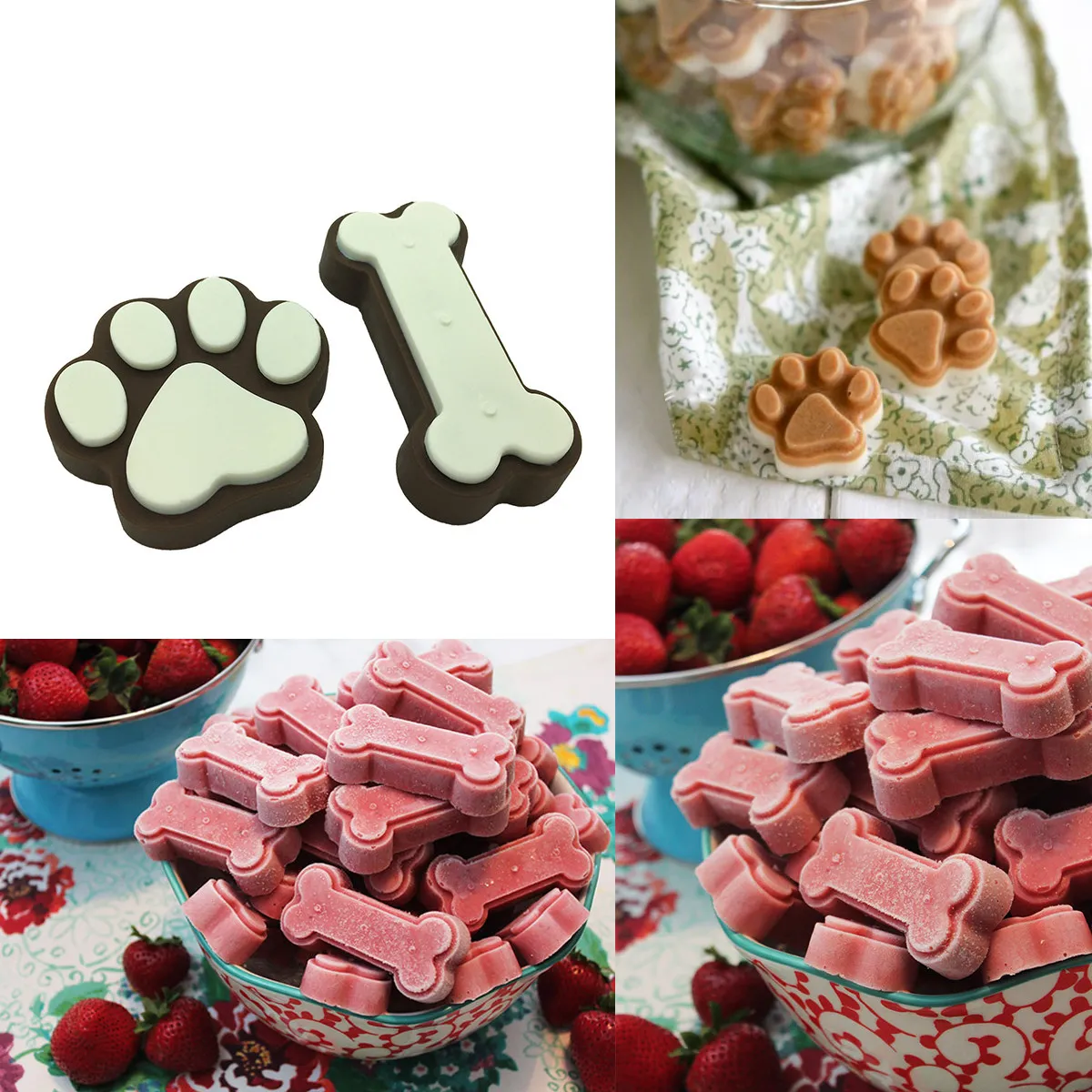 2Pcs Dog Bone Paw Cake Mold Silicone Non-Stick Bake Mold for Cupcakes Muffins Brownies Cookies Baking DIY Projects