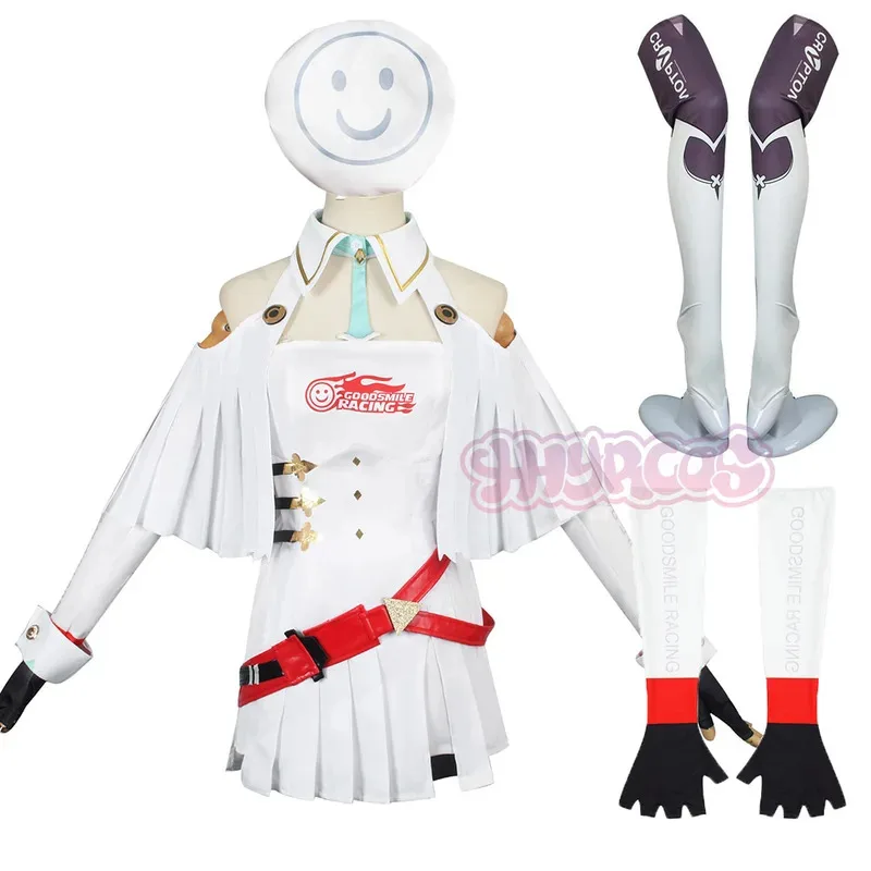

Anime Racing Mikuu Cosplay Costume Mikuu White Dress Hat Cloak Socks Girl Racing Suit Halloween Uniform Carnival Party Dress