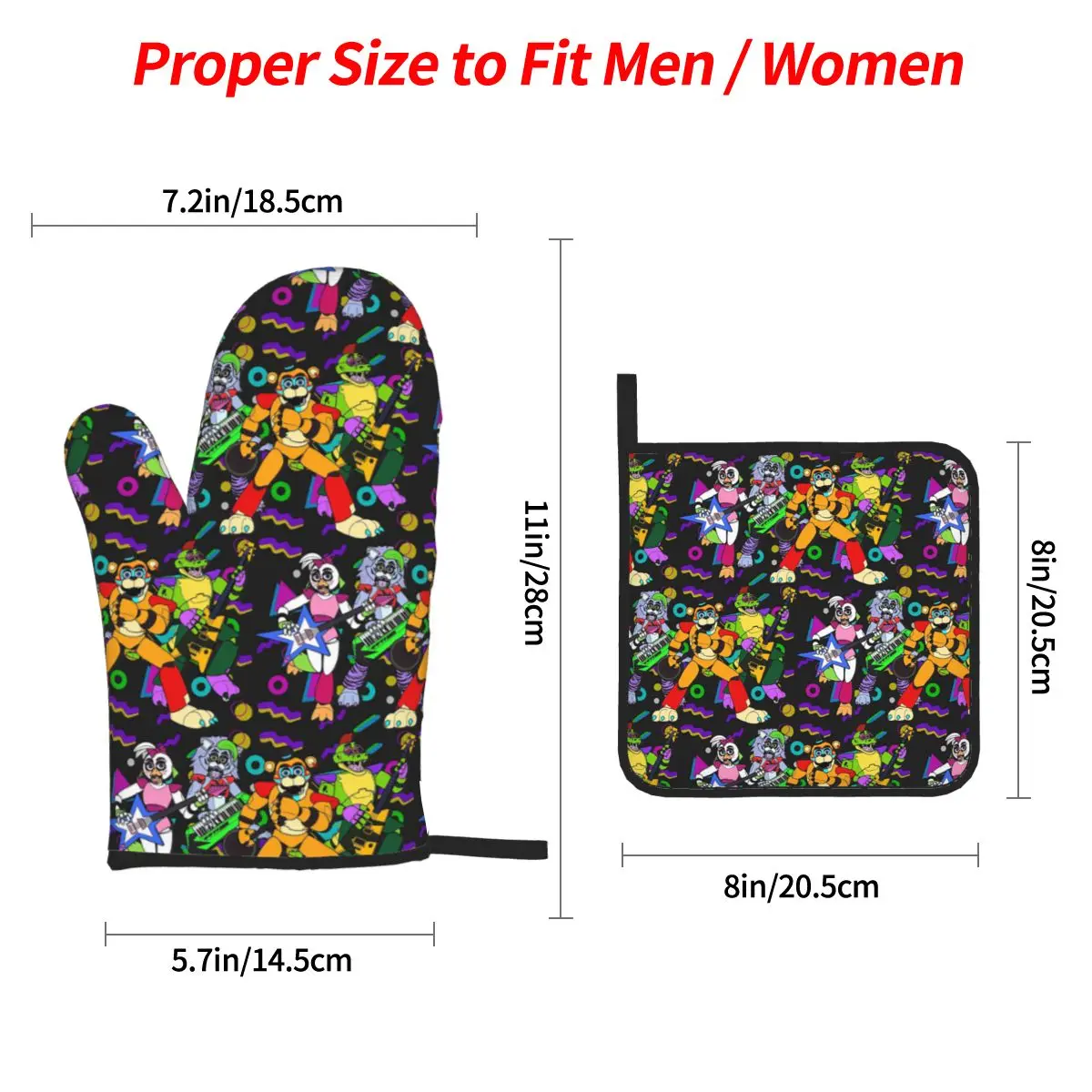 Freddy Fazbear Pizzaplex Performers Oven Mitts and Pot Holder Sets of 4 for Baking Kitchen Cooking BBQ Resistant Non-Slip Gloves