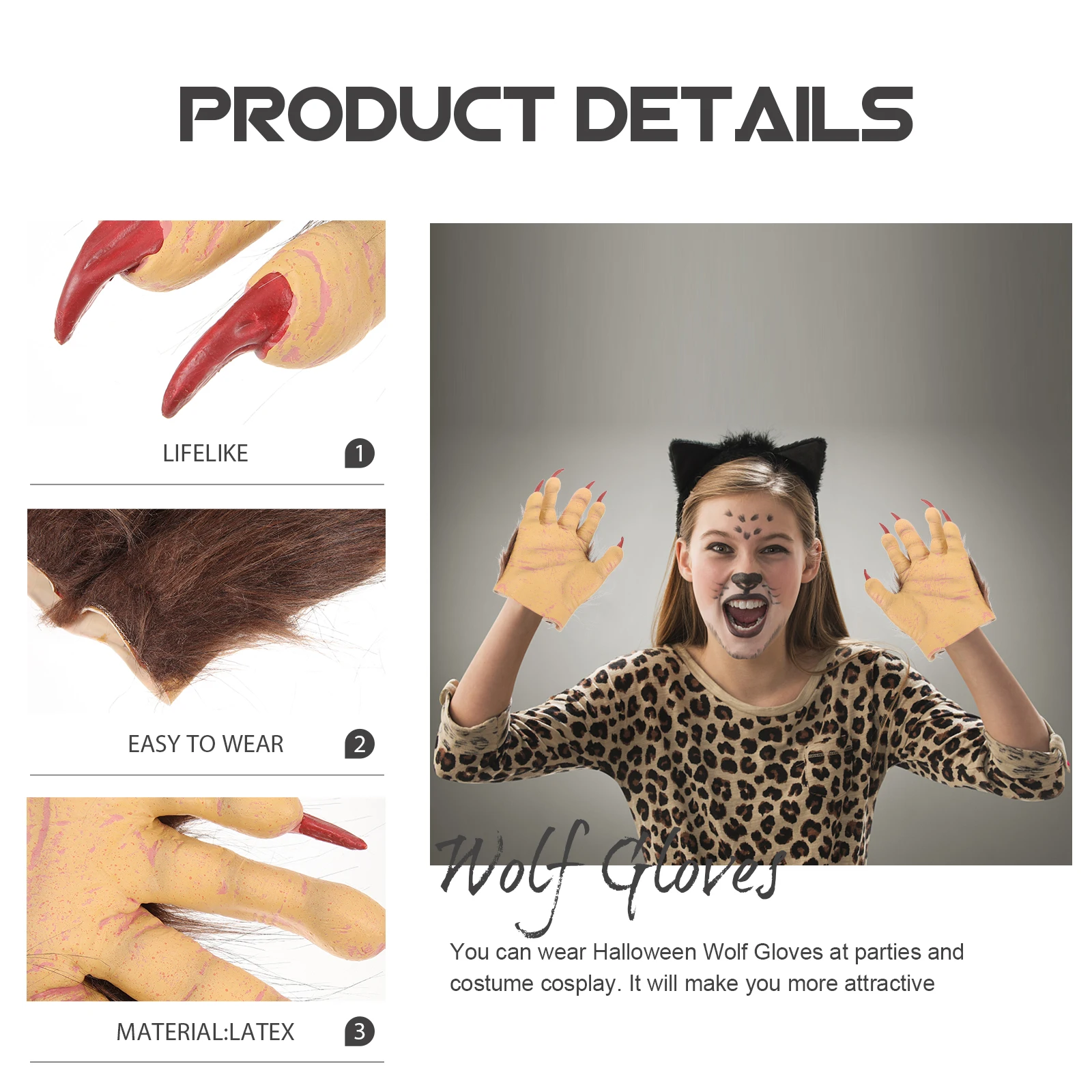 

Gloves Wolf Dress up Claws Scary Halloween Costume Emulsion with Cosplay Hands Accessories