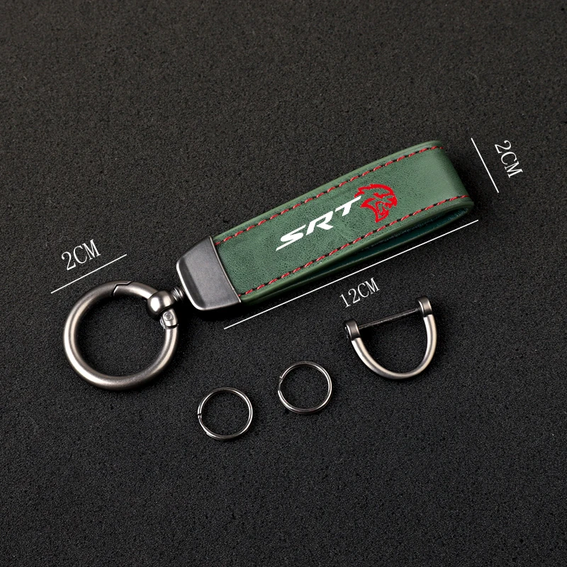 High-Grade Leather Car KeyChain 360 Degree Rotating Horseshoe Key Rings For Dodge Challenger SRT Car KeyChain Car Accessories