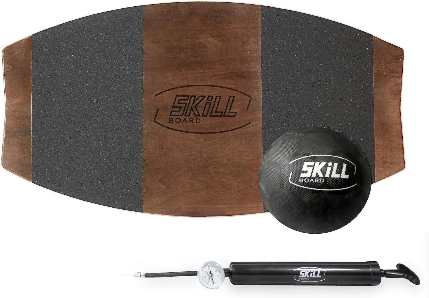 Wooden Balance Board for Adults for All Sports, Gym, Standing Desk, or Yard Games with Fitness Ball, Ball Pump, Grip Tape