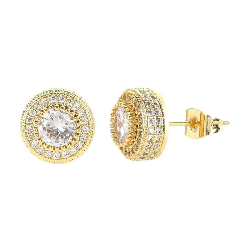 New-Luxury Personality Ultra-gleaming Geometry Round Full Zircon Stud Earring For Men Women Classic Couple Earrings Jewelry Gift