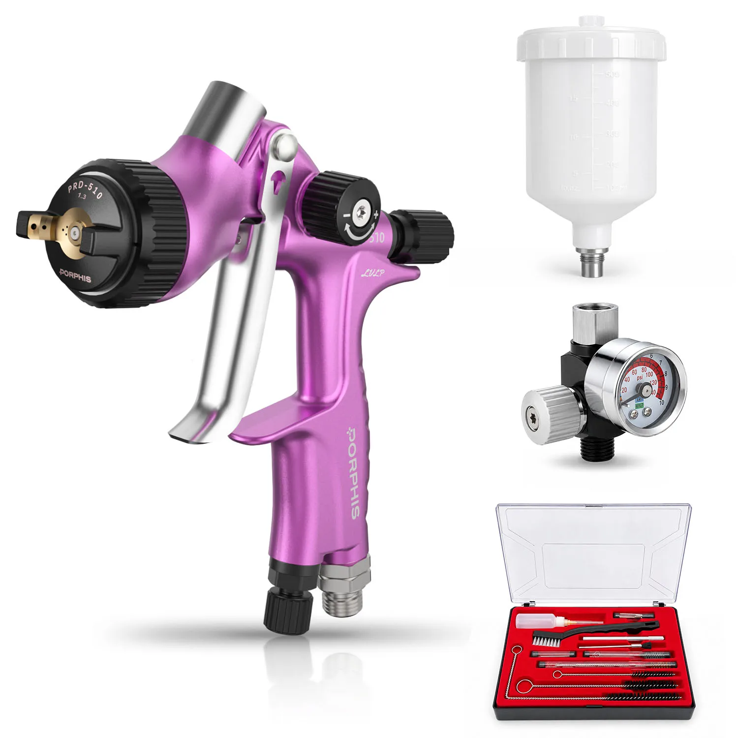 PORPHIS PRD-815,PRD-717,510 Automotive Paint Spray Gun MP VS LVLP Atomization Technology for Car Refinish Repair Starter Pro Kit
