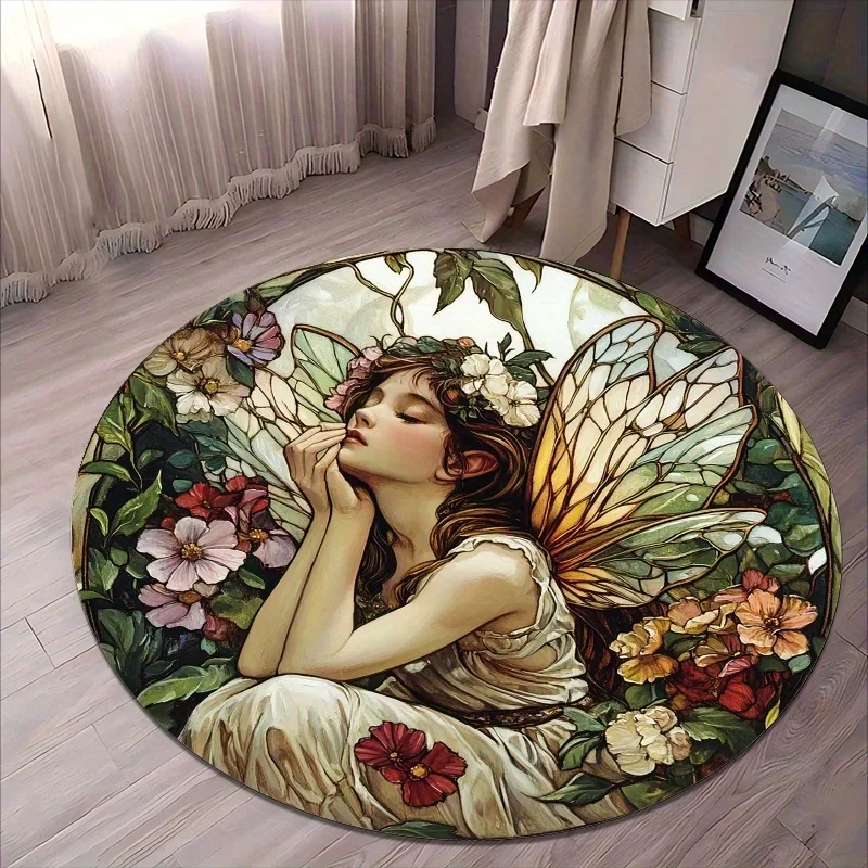 Enchanting Fairy Garden Dream Art Round Bath Mat for Bathroom Decor - Whimsical Floral Design