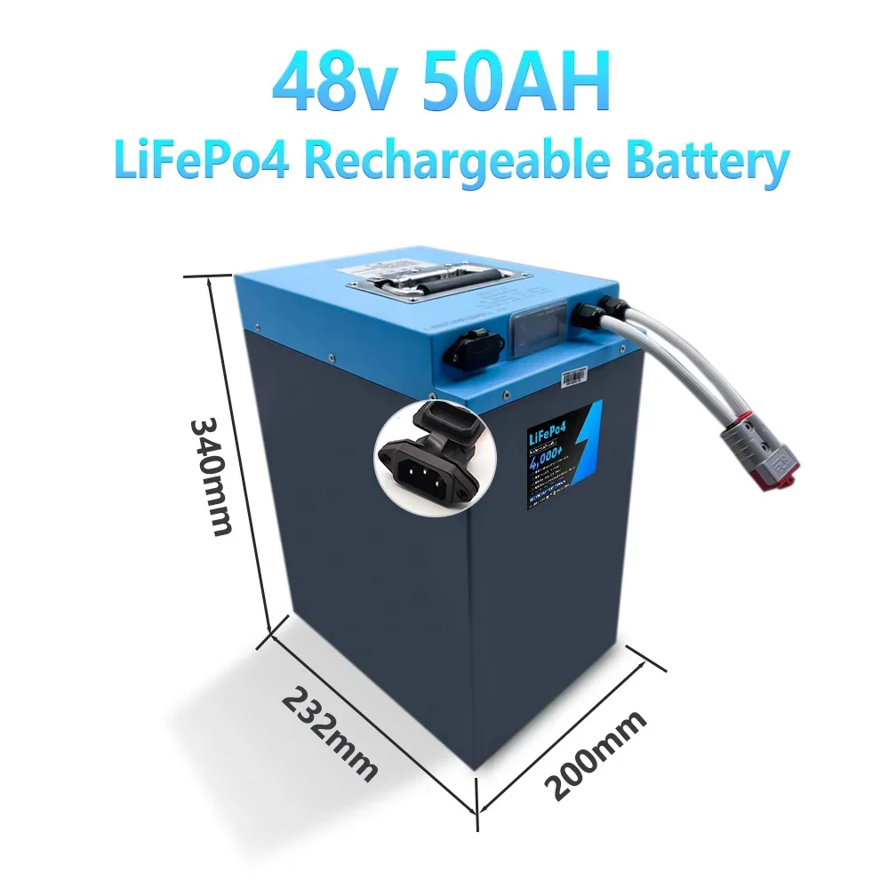 48V 50AH Lifepo4 Rechargeable Battery Pack Built-in 30A 50A 80A BMS  for electric motorcycl Eletric tools with 10A Charger