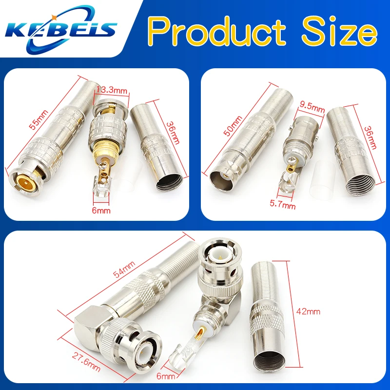 BNC Solderless Connector Q9 HD Video Oscilloscope BNC Male Plug Female Welding Free 75-5 Ohm Monitoring Weldings Cable Connector