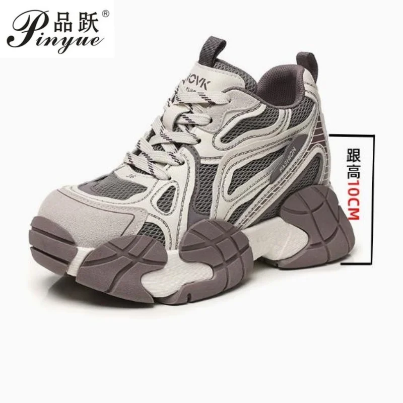 

10cm Women Chunky Sole Retro Running Shoes Platform Sneakers Casual Versatile Height Increasing Fashion Student shoes 34-40