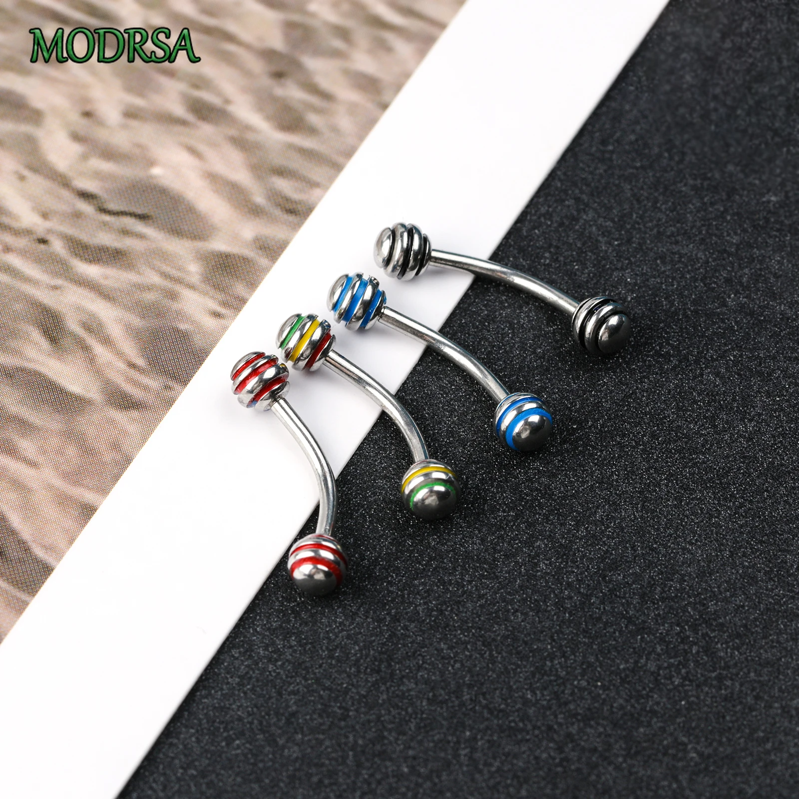 MODRSA 1PC Stainless Steel Eyebrow Piercing Personality Four Color Eyebrow Nail Dumbbell Piercing Eyebrows Piercing Jewelry