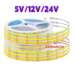 5V 12V 24V COB LED Strip 320Leds/M Width 8MM High Density RA90 Warm Nature Cool White Flexible Tape Ribbon Linear Light Dimmable