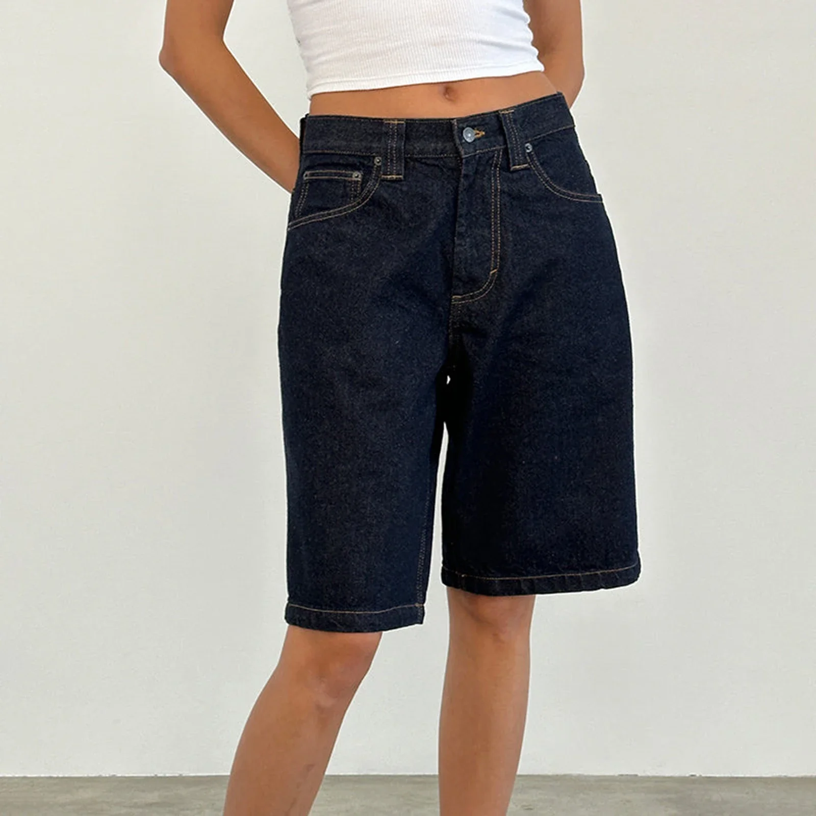 Women's Jean Shorts Y2k Loose Denim Baggy Bermuda Shorts Low Rise Wide Leg Trendy Casual Summer Denim Shorts