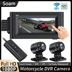 Full Body Waterproof Motorcycle Camera Recorder Touch Screen WiFi Dual 1080P Full HD Motorcycle DVR Dash Cam Black GPS Box