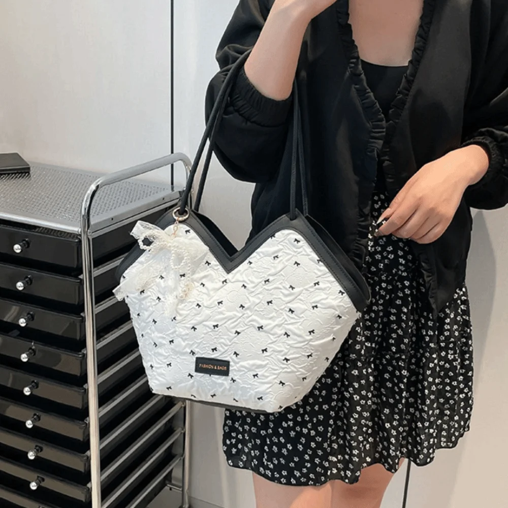 Fashion Look PU Tote Bag Large Capacity Casual Shoulder Bag Polka Dot Handbag Shopping Trip