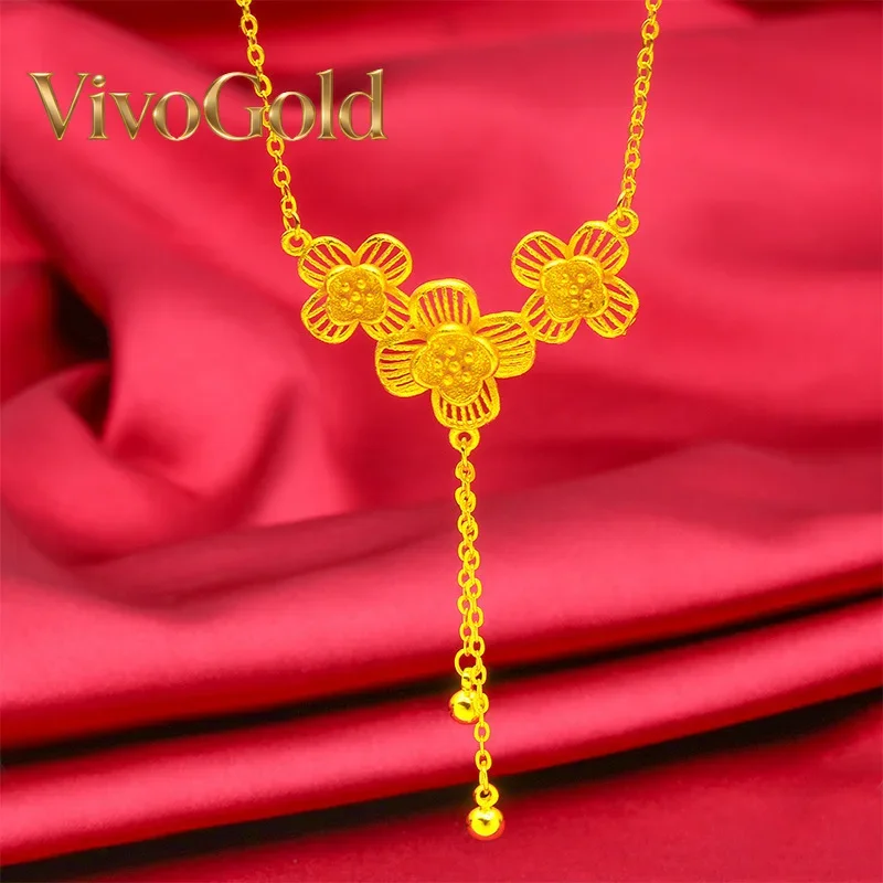 VivoGold VivoGold Flower Necklace for Women, 24K Gold, AU999 | 3D gold petals with zircons on delicate chain, elegant for daily