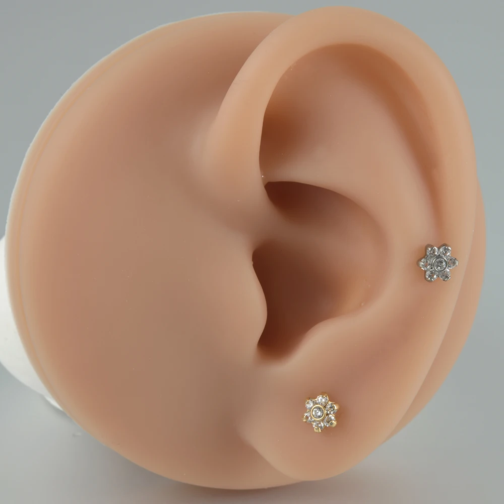 1PC G23 Solid Titanium Zircon Moon Flower Rook Helix Stud Tragus Cartilage Earring Lobe Labret Piercing Body Jewelry 16G