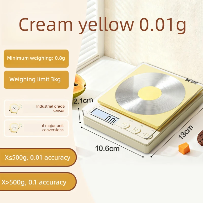 0.01g 3kg High Precision Digital Kitchen Scale Round Stainless Steel Platform Food Coffee Baking Gram Scale for Portioning 정밀 저울