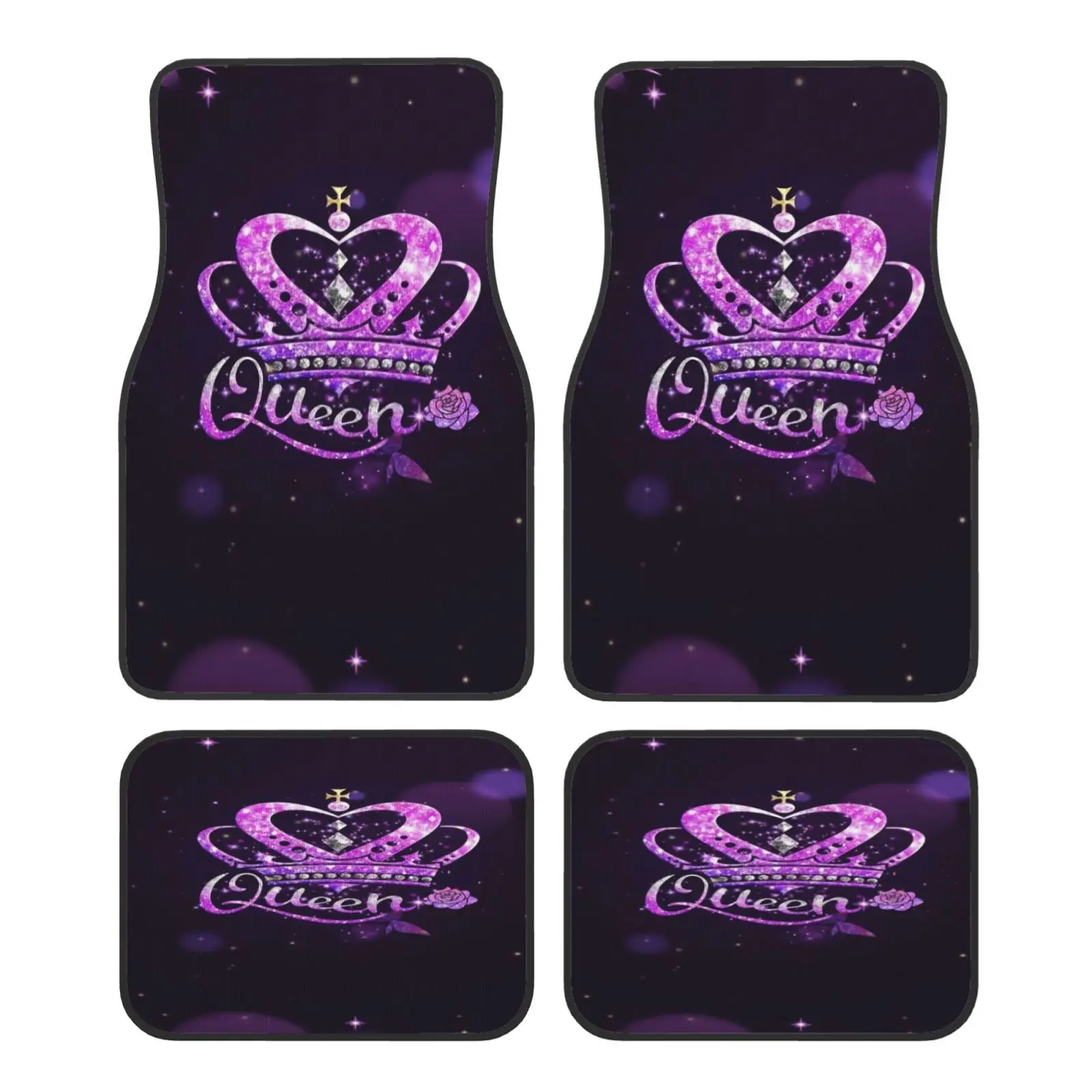 -- Crystal Velvet Car Floor Mats Four-piece Set [QUEEN Crown Pattern Printed Model ] Double Layer Composite Process Foot Comfort