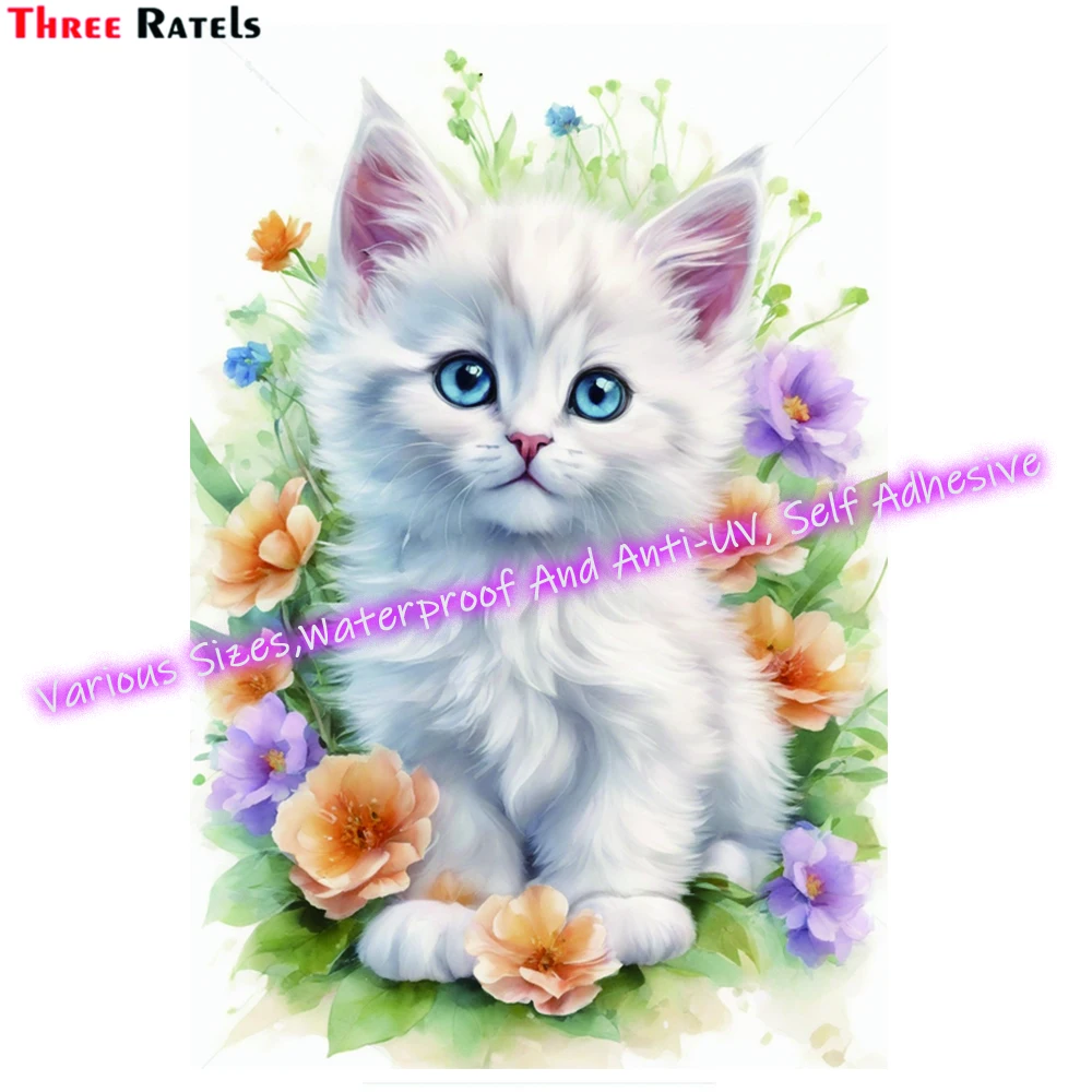 Three Ratels M331 3d Cute Fluffy Kitten Personalized Anti Scratch  Film Vinyl Material Waterproof Property Stickers