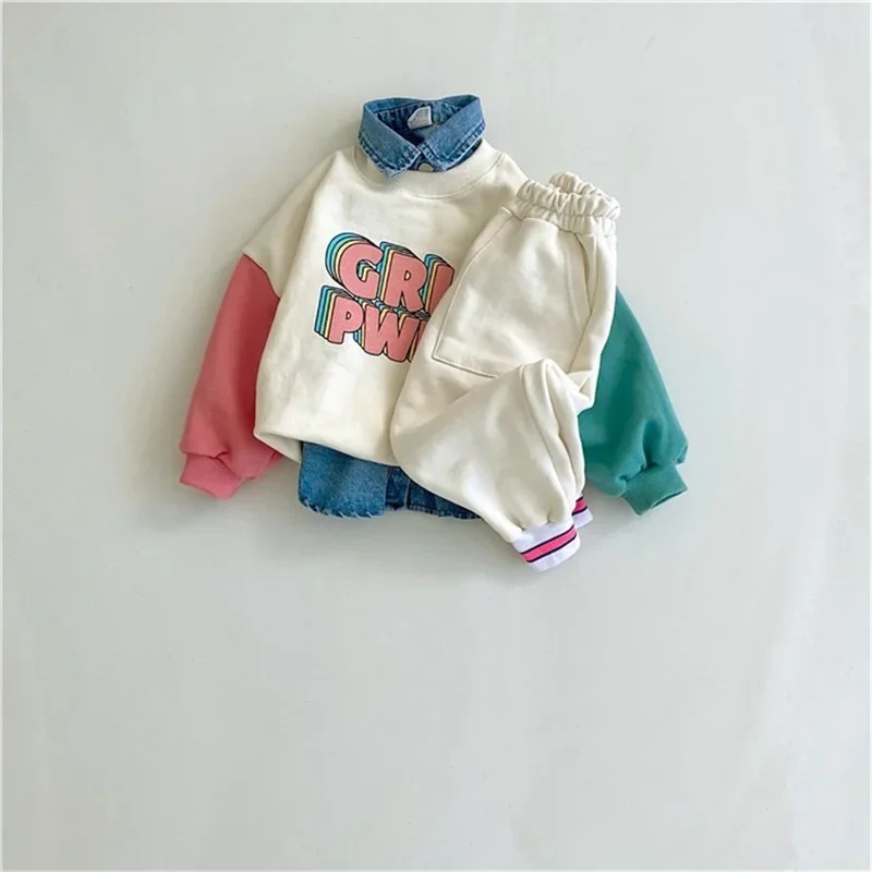 Family Matching Outfit  Autumn Spring  Color Contrast Letter Print  Hoodies Mom And Me  Long-sleeved Hoodies Baby Boy Girl Set