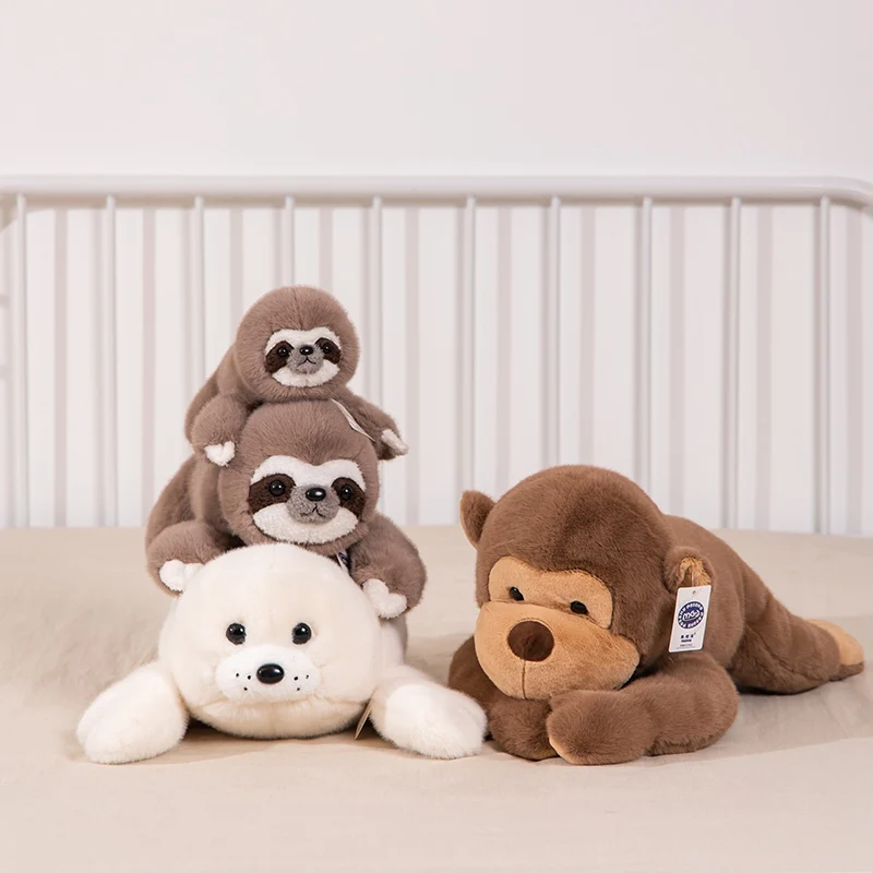 New High-Quality Cartoon Seals Monkey Sloth Plush Stuffed Animals Plushies Cute  Hug Throw Pillow Birthday Xmas Boy Girl Gifts