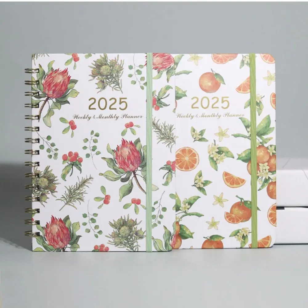 

Monthly 2025 English Agenda Book Weekly Plan Loose-leaf Coil Flowers Diary Notebook To Do List Planner Organizer