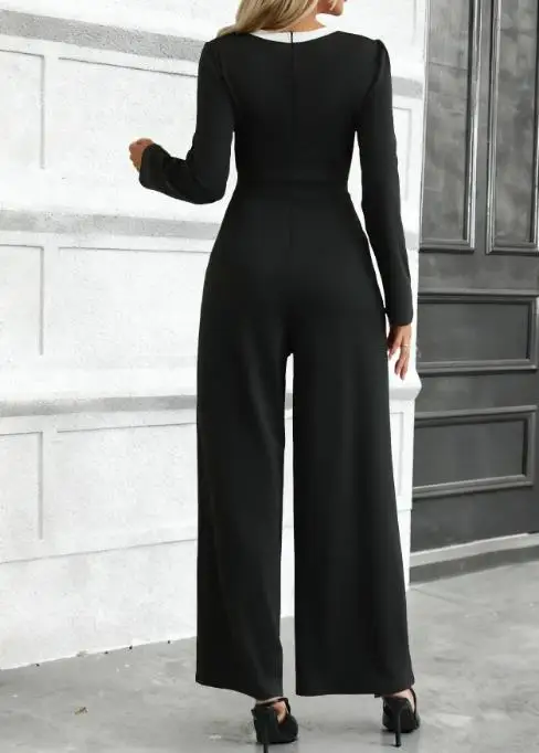 أنيقة سليم صالح مزدوجة الصدر عالية الخصر بذلة الخريف موضة جديدة الديكور الربط بأكمام طويلة مستقيم الساق بذلة