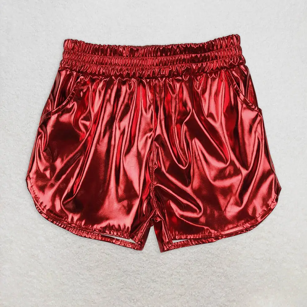 

Baby Girls Red Leather Metallic Shorts with Elastic Bottom And Pockets