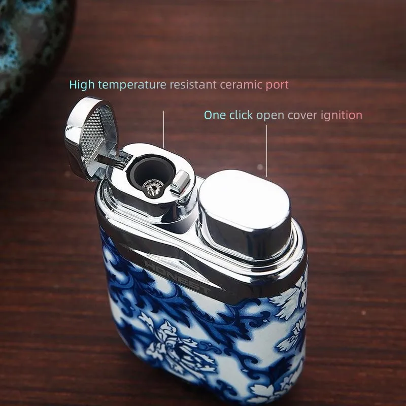 New Windproof Creative Metal Lighter Blue Flame Direct Charge Turbo Cigar Igniter Men\'s Fashion Cigarette Accessories Lighter