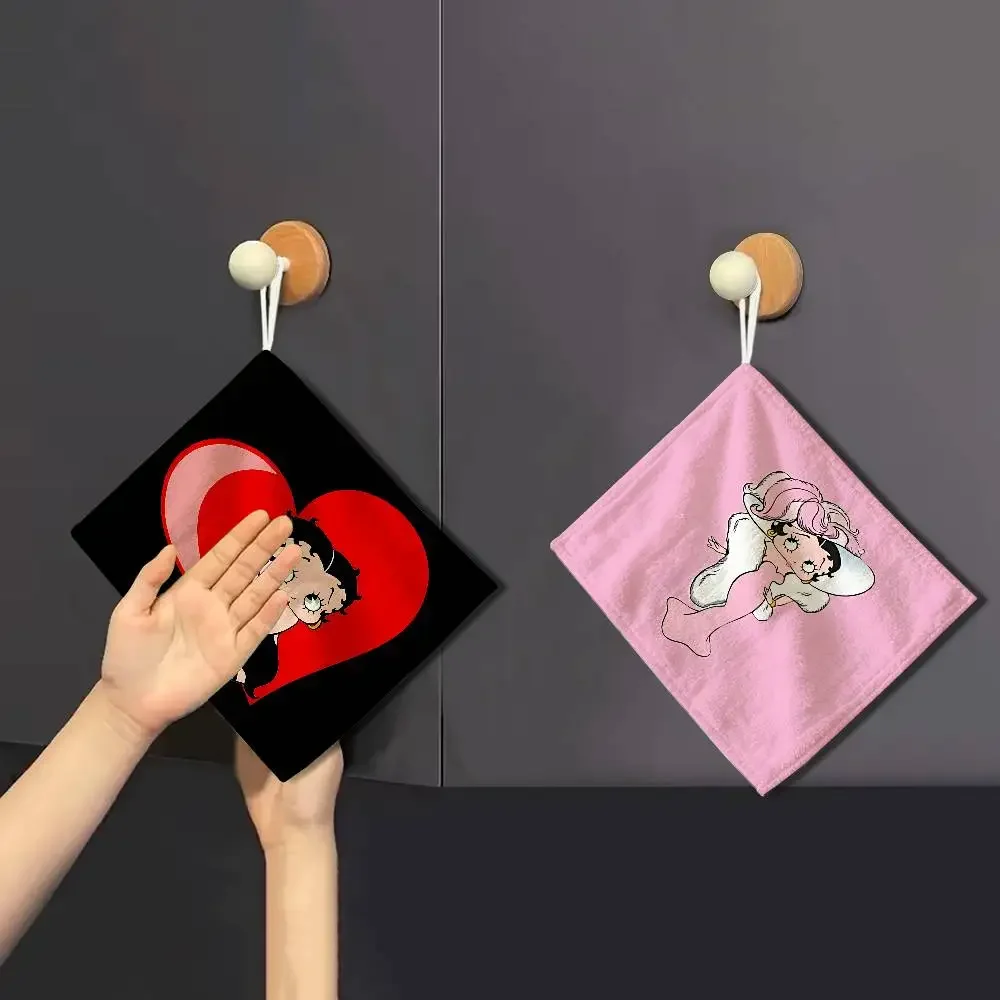 B-Betty Girl B-Boops Polyester Cotton Hand Wiping Towel, Hanging Design, Durable For Household Restaurant Toilet Use