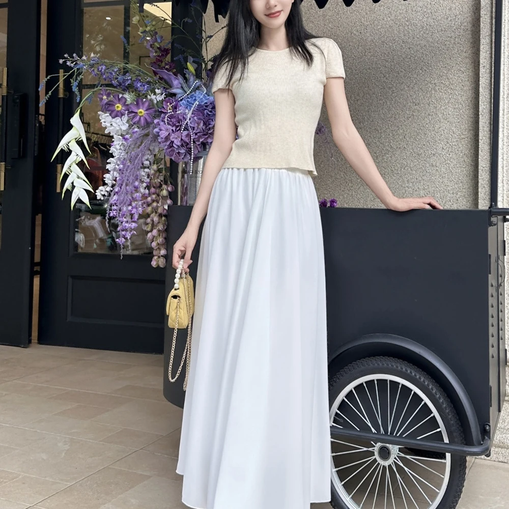 Women Chiffon Candy Color Long Skirt Female Nice Designs Low Waist Elascity A-Line Casual Party Maxi Skirt Girl Dance Clothes