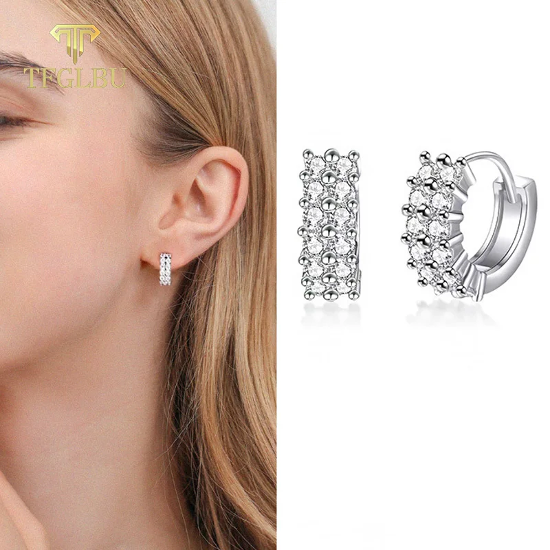

TFGLBU All Moissanite Hoop Earrings for Women 925 Sterling Silver Straight Row Ear Buckles Wedding Small Ear Studs Wholesale