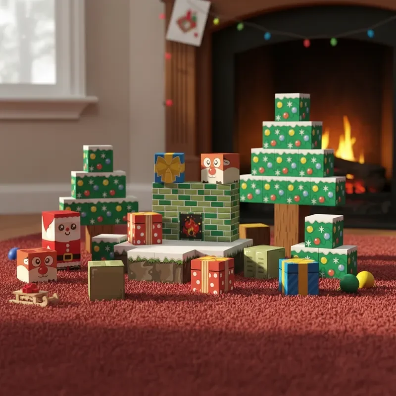 磁気タイル 積み木キット STEM学習玩具 クリスマスプレゼント 創造的なDIY 卓上装飾 サンタクロースデコレーションセット