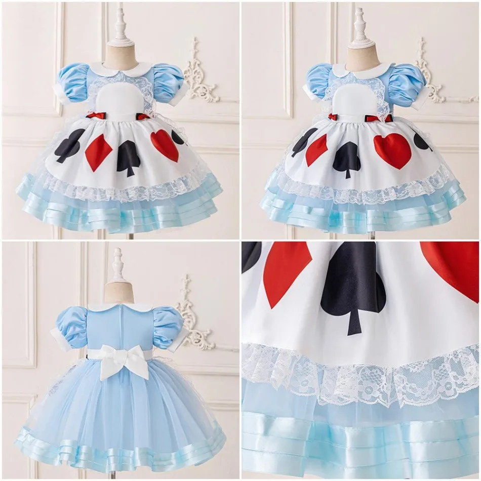

Baby Girl Lolita Alice Princess Gown Toddler Polka Maid Cosplay Dress Infant Blue Birthday Party Dresses Girl Fashion Wear ASQ03