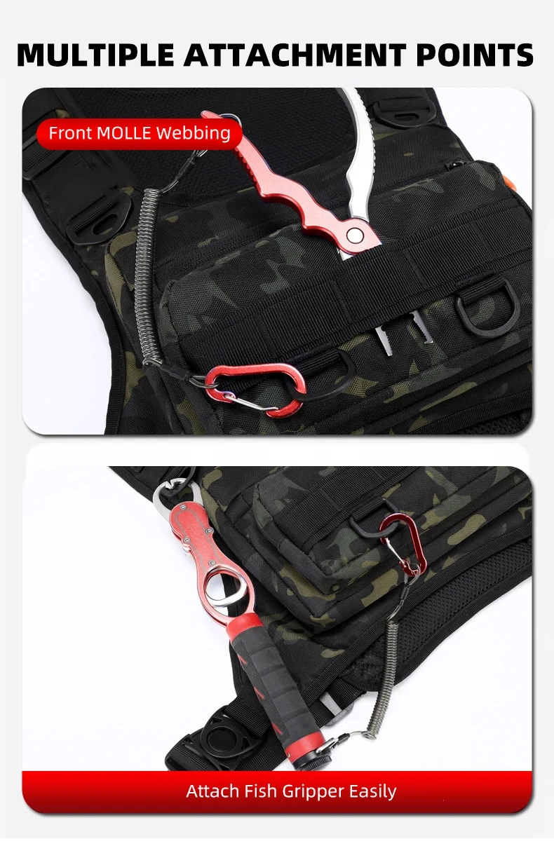 Outdoor-Sportweste mit Rucksackfunktion, taktische Brust- und Hüfttasche, Umhängetasche für Camping, Laufen, Radfahren, Motorradfahren und Workouts – Detail 9