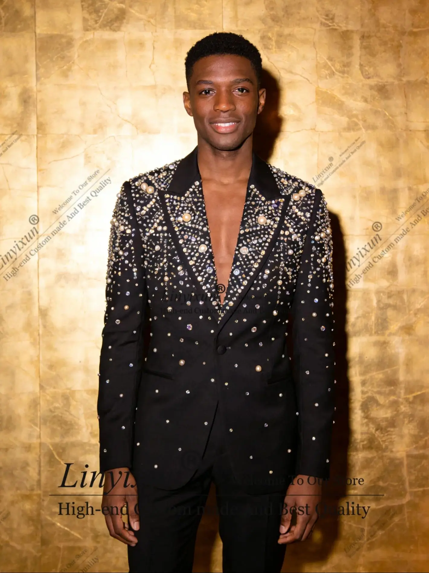 

Glitter Rhinestones Diamond Men Suits Customized Ropa Hombre Peaked Lapel Groom Tuxedos 2 Pieces Sets Male Party Prom Blazer