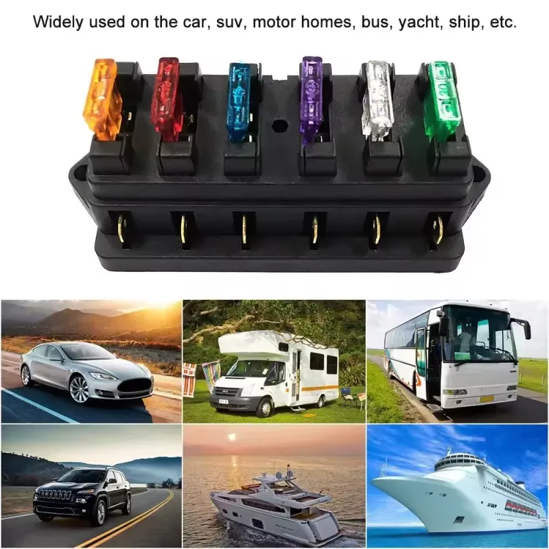 12V 24V 6 Ways Car Blade Fuse Box 5A-30A Standard Circuit Holder Block Power Accessories Set Panel For SUV Board Yacht RV Truck