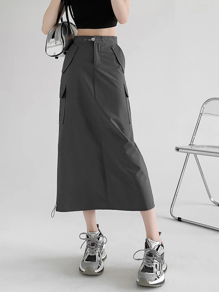 

Американская винтажная юбка-карго Y2K для женщин, в стиле Харадзюку, с высокой талией, уличная мода, длинная юбка с разрезом сзади, летняя, в стиле хип-хоп, повседневная