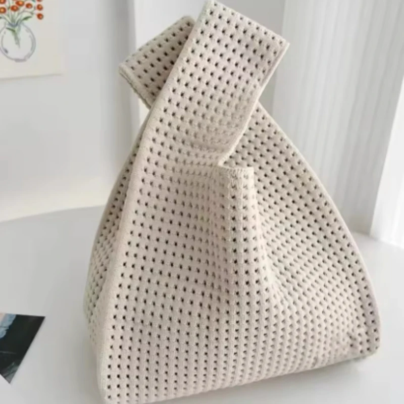 Women Beach Bag Hollow Knit Knot Wrist Bags Crochet Tote Knitting Shopping Woven Handbag Mini Cosmetic Vacation Pouch Phone Pack - view 3
