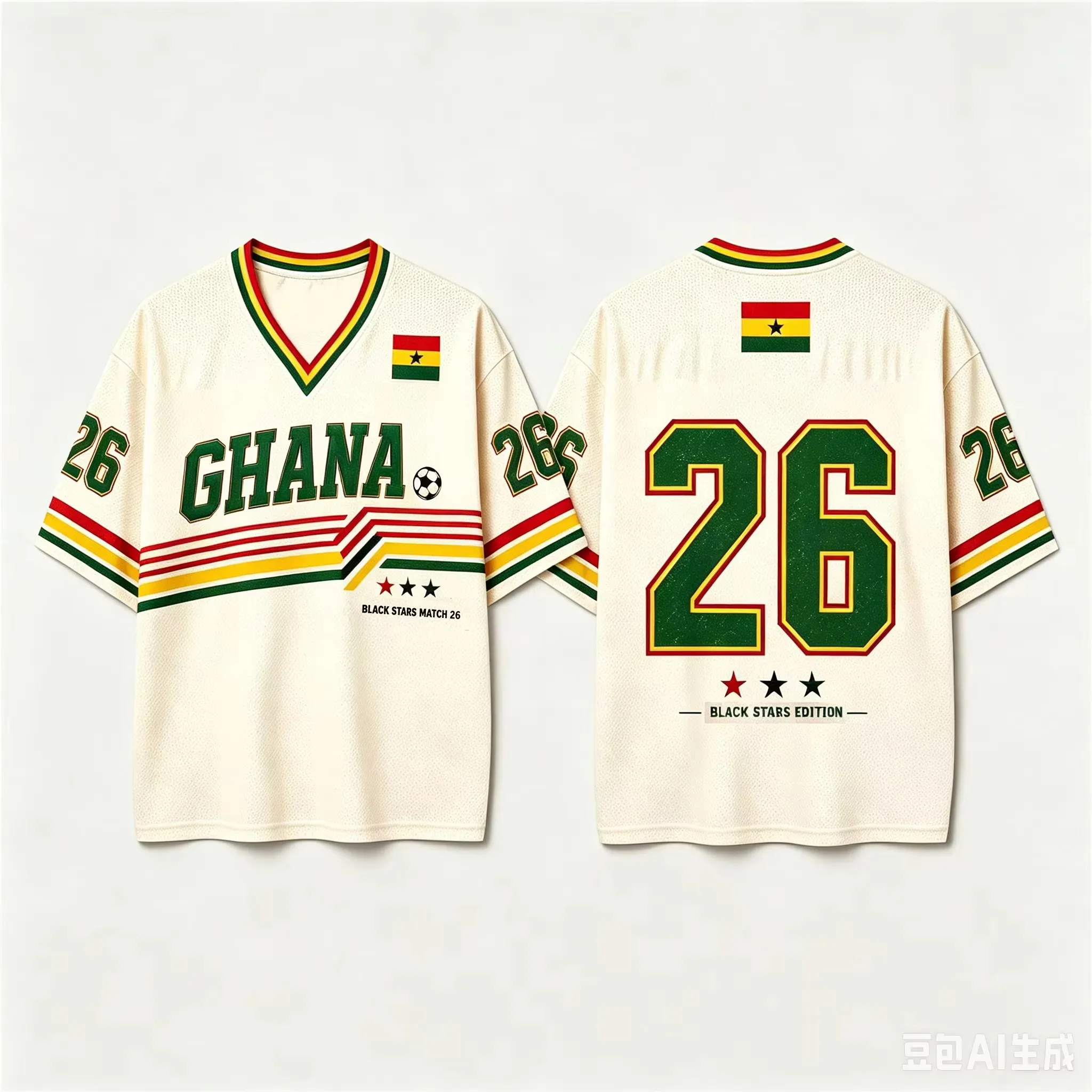 Ghana Black Stars 26 Number Soccer Jersey Retro V Neck Short Sleeve T Shirt Africa Football Streetwear Tee for Kids Adults