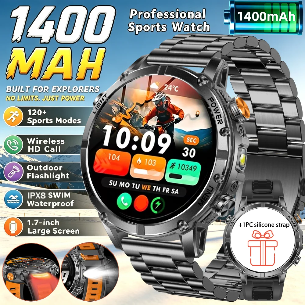 Military Smartwatch with IP68 Waterproof & Flashlight