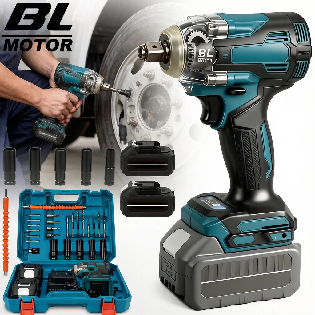 Clé à chocs sans fil 1200 Nm, pistolet électrique à couple élevé de 1/2 po pour batterie Makita 18 V, outil sans balais 6700 tr/min pour réparation automobile