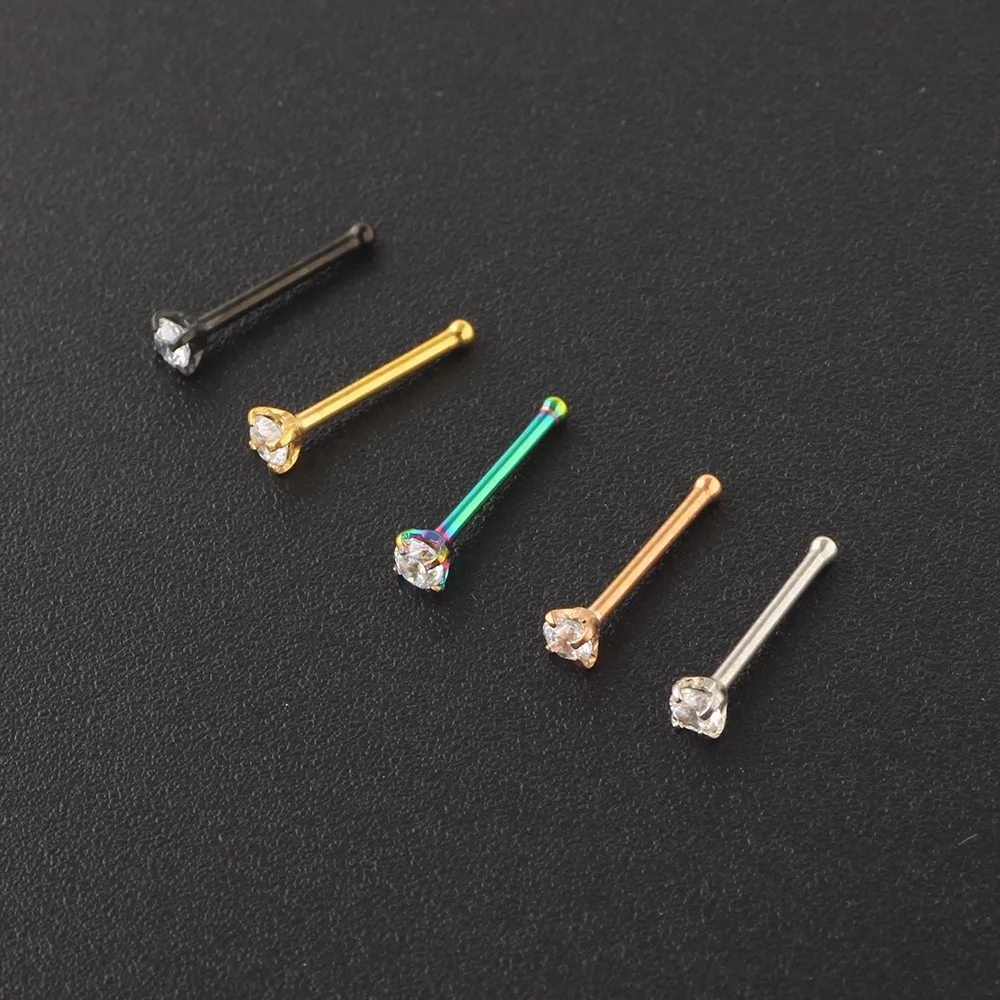 5PC stainless steel nose stud Zircon nose stud nose ring ear stud straight rod nose stud