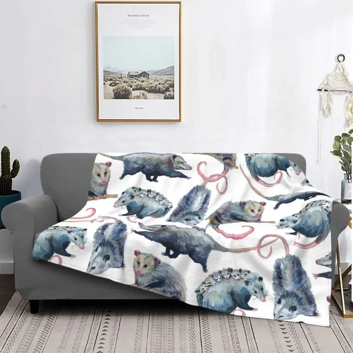 Possum Palooza Cryptid Animal Pattern Flannel Throw Blanket Blanket for Bed Outdoor Soft Bedroom Quilt