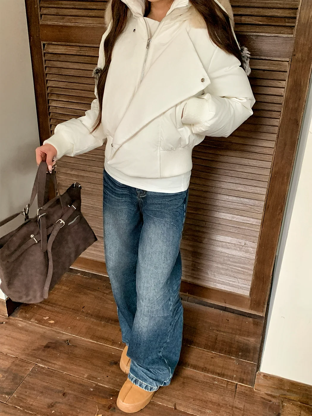 

MOXI Women's ort Puffer Jaet Fur Collar Thiened White Du down Coat Winter Warm Zipper Closure Color