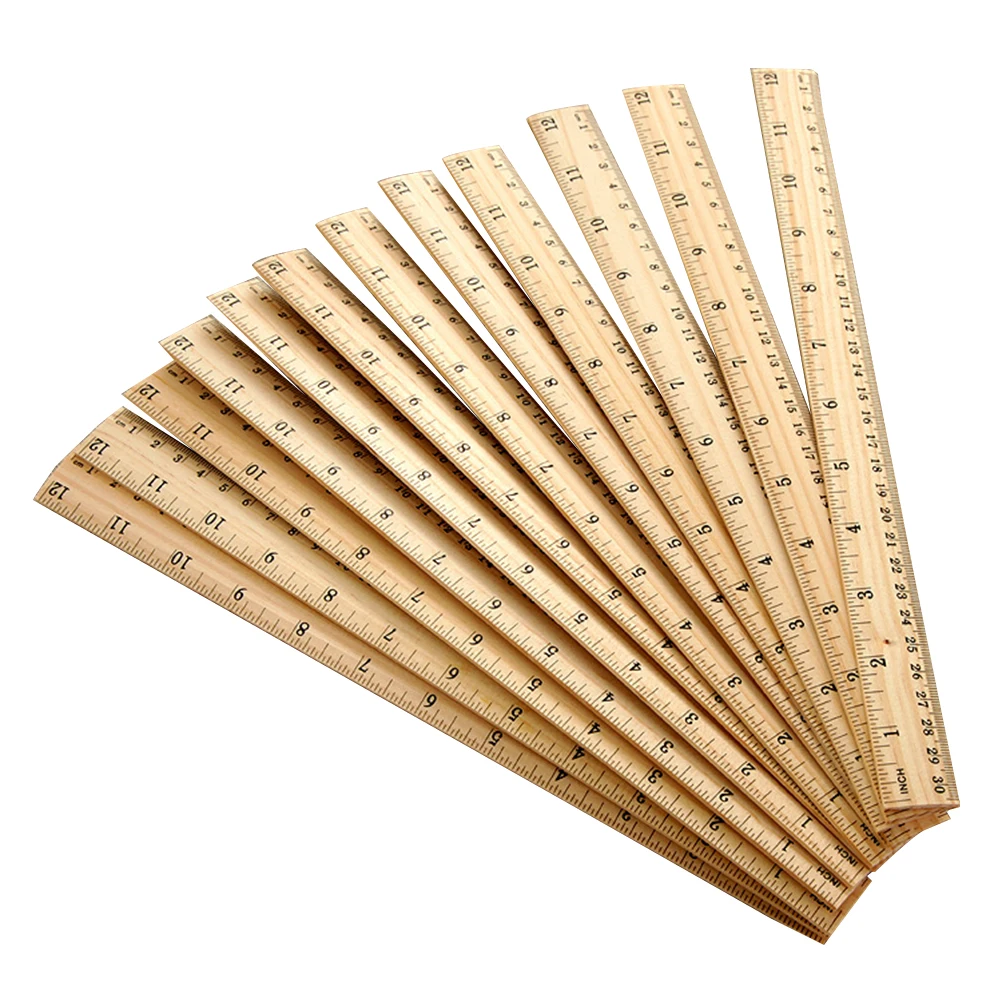 30pcs Wooden Ruler Measuring Metric Bamboo Straight Double Scale Student Practical Home Office School Teacher Clear