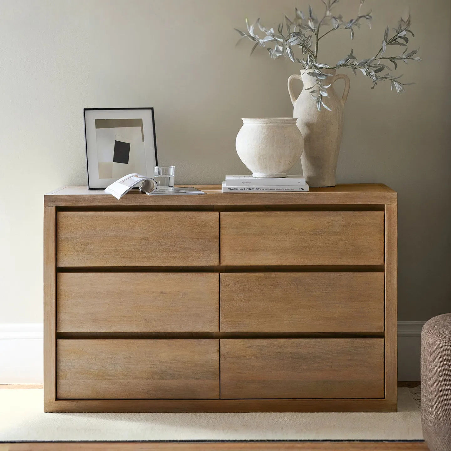 Six-chest cabinet artistic sense ash wood light luxury edge cabinet solid wood old aisle cabinet