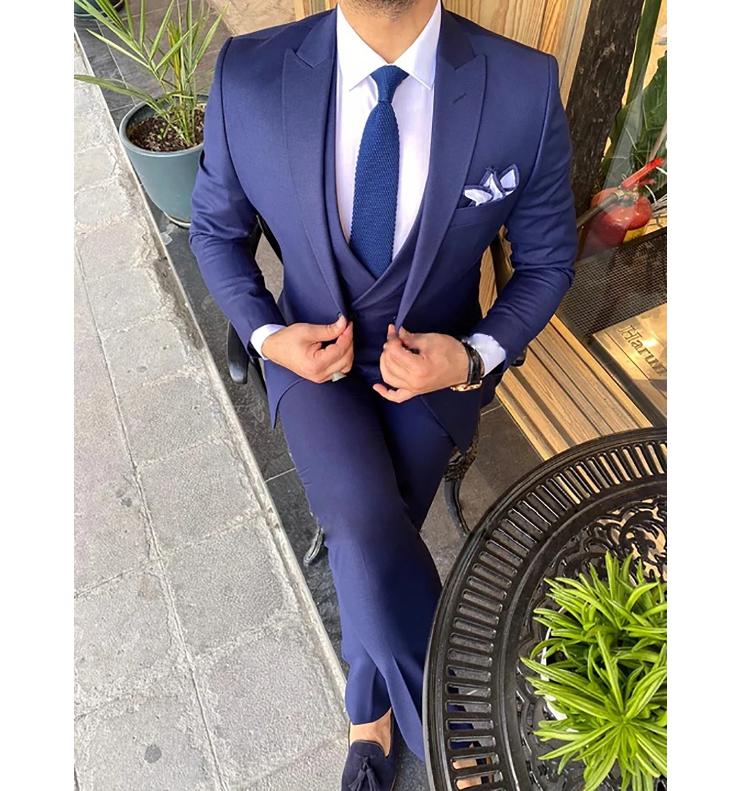 

Men's Suit Busines XS-5XL Formal Casual Peak Lapel Blazer+Vest+Pants Jacket Groomsmen 3 Pieces Mens Flat Suit Slim Fit