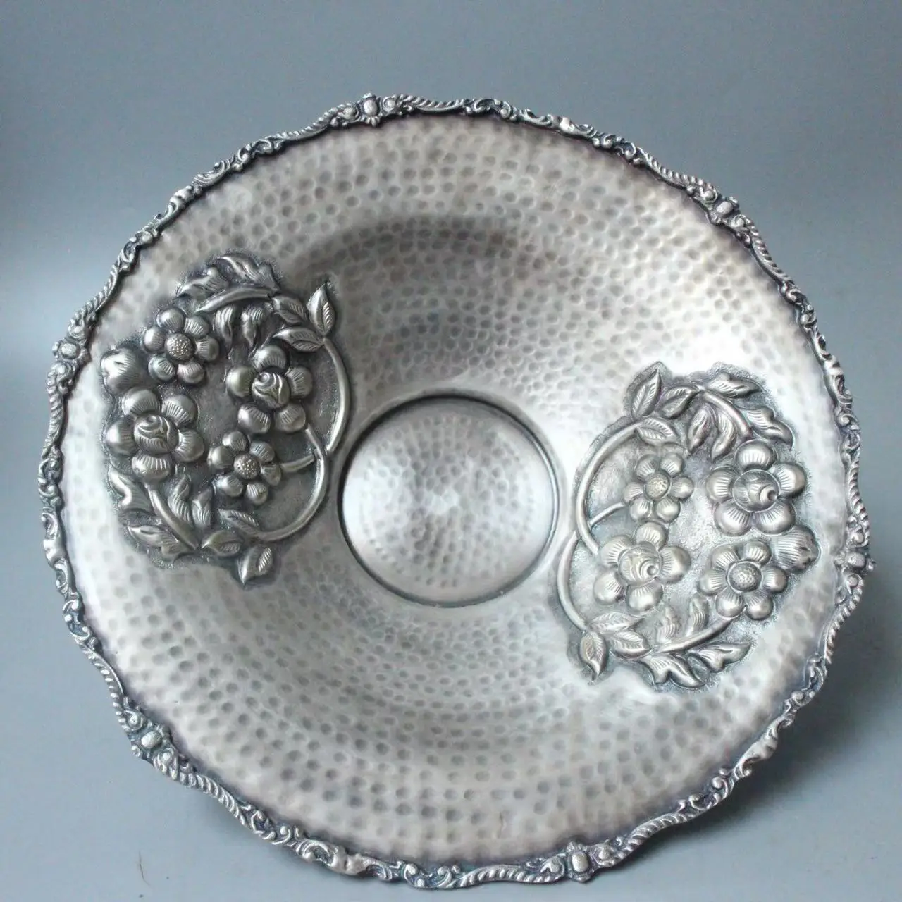 Old Chinese Antique silver plate ,High-footed plates,best adornment&collection, Free shipping