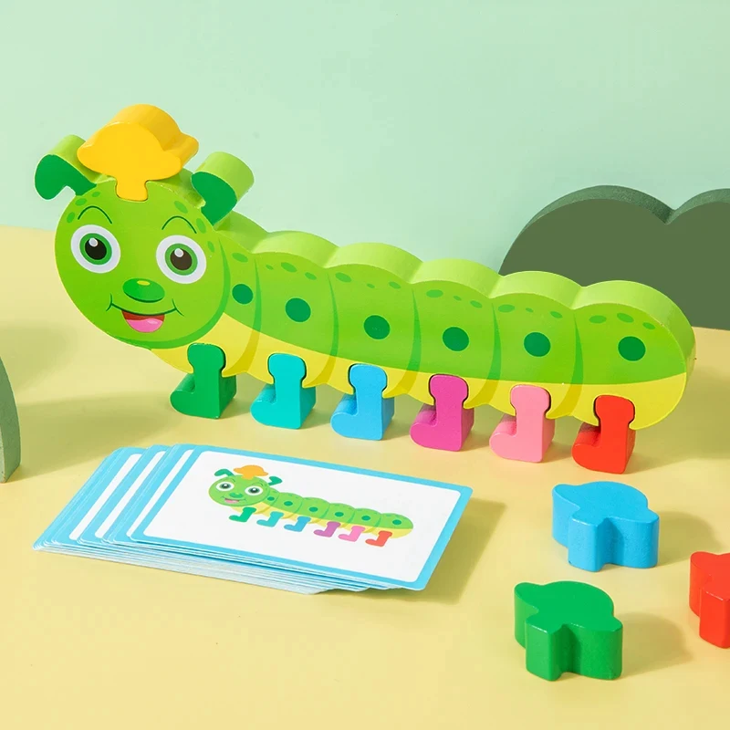 Montessori Wooden Toys Caterpillar Creative Color Matching Games Kid Fine Motor Skills Educational Hand Eye Coordination Gifts